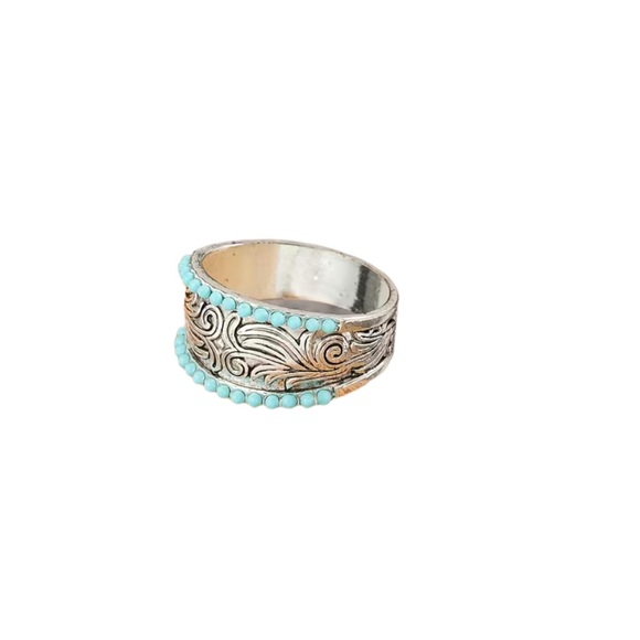 Silver and Turquoise Lined Unisex Ring - Picture 4 of 5
